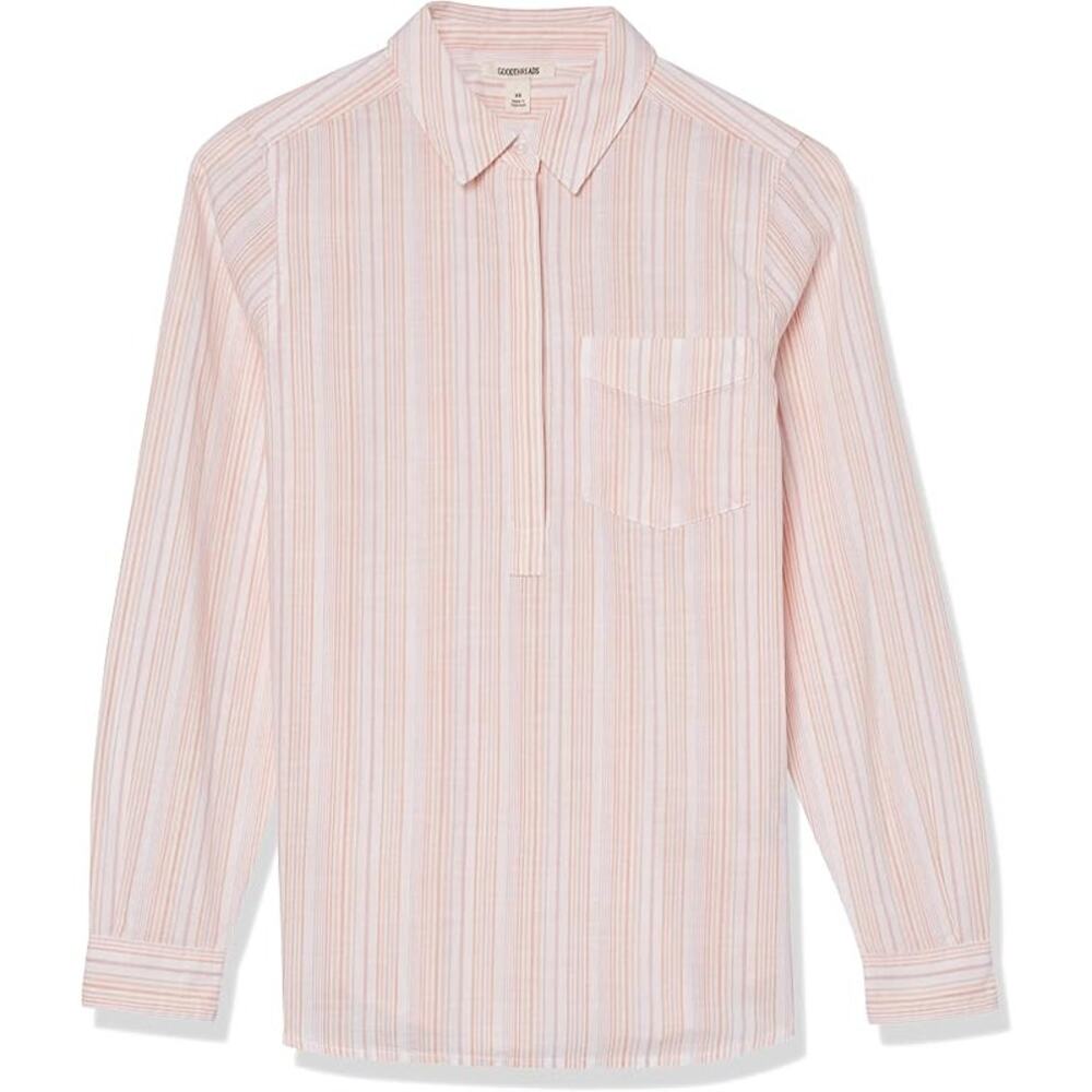 Goodthreads Women's Washed Cotton Long-Sleeve Popover Tunic Pink/Ivory Stripe XS